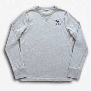 Abercrombie Kids Muscle Fit Long Sleeve Tee Heather Grey Moose Logo XL